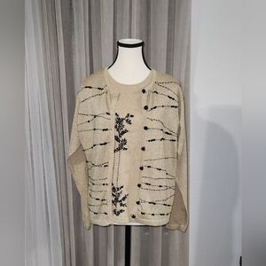 Lise J 2pc Metallic Gold Black Embroidery / Sequin Sweater Set. Size Small